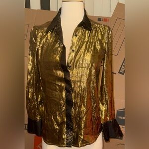 Wray astral silk Gold and Black Shimmering Button-Up Shirt xs